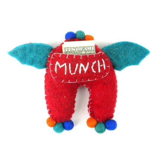 Hand Felted One-Eyed Red Tooth Monster with Wings - Global Groove - Global Groove