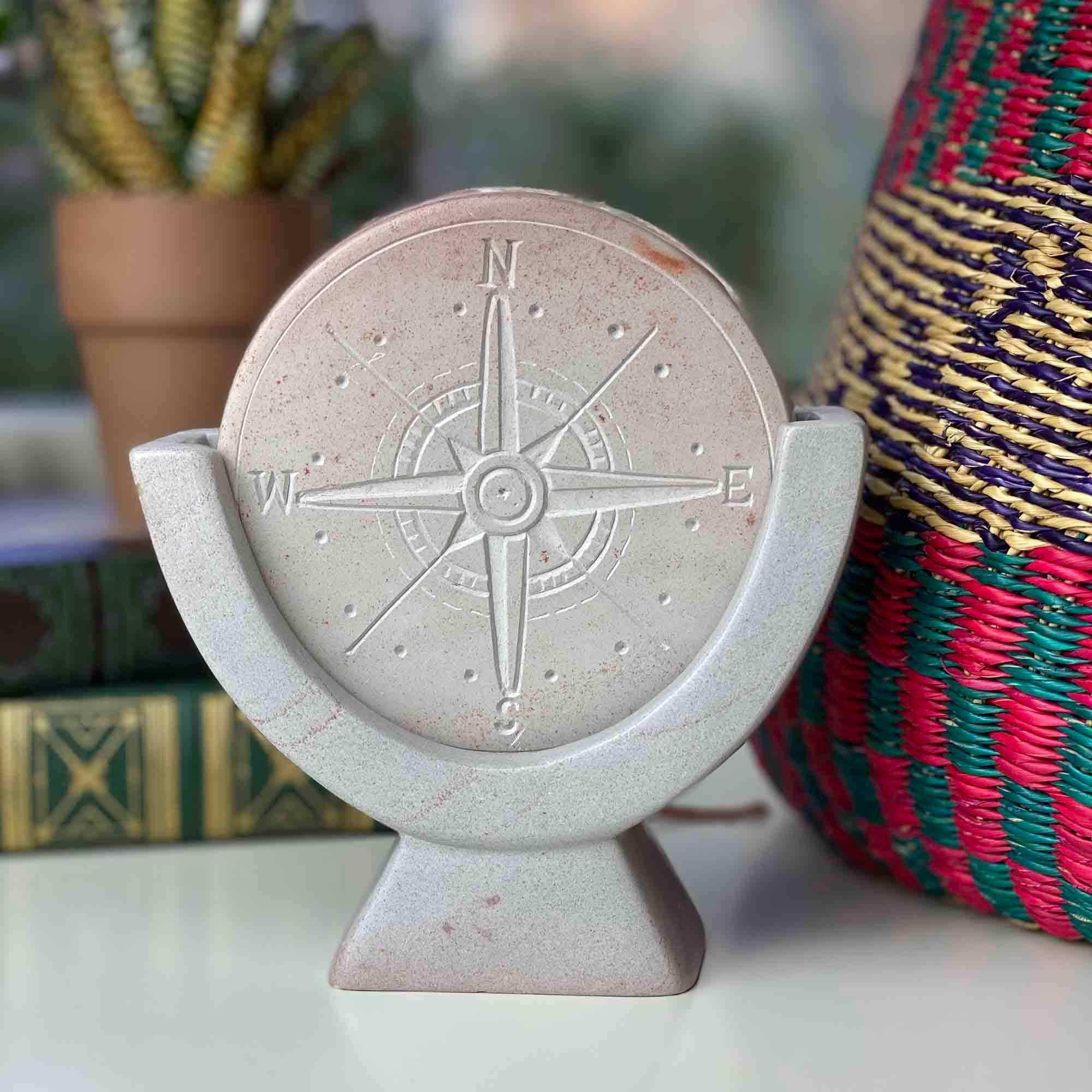 Compass Soapstone Sculpture, Light Gray Stone - SMOLArt - Flyclothing LLC
