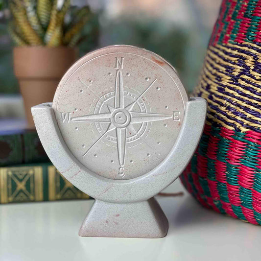 Compass Soapstone Sculpture, Light Gray Stone - SMOLArt