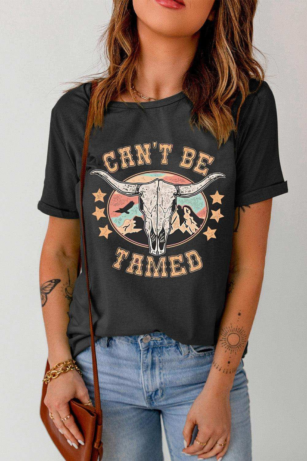 CAN'T BE TAMED Graphic Short Sleeve Tee - Trendsi - Flyclothing LLC
