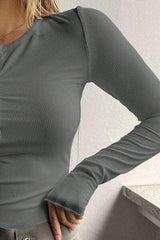 Half Button Long Sleeve T-Shirt - Trendsi - Flyclothing LLC
