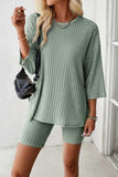 Ribbed Round Neck Top and Shorts Set - Trendsi - Flyclothing LLC