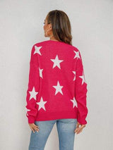 Star Round Neck Dropped Shoulder Sweater - Trendsi - Flyclothing LLC