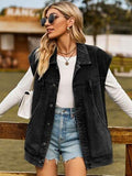 Button Up Collared Neck Sleeveless Denim Jacket - Trendsi