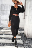 Notched Neck Dropped Shoulder Button-Down Midi Dress - Trendsi