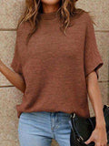 Mock Neck Short Sleeve Sweater - Trendsi - Flyclothing LLC