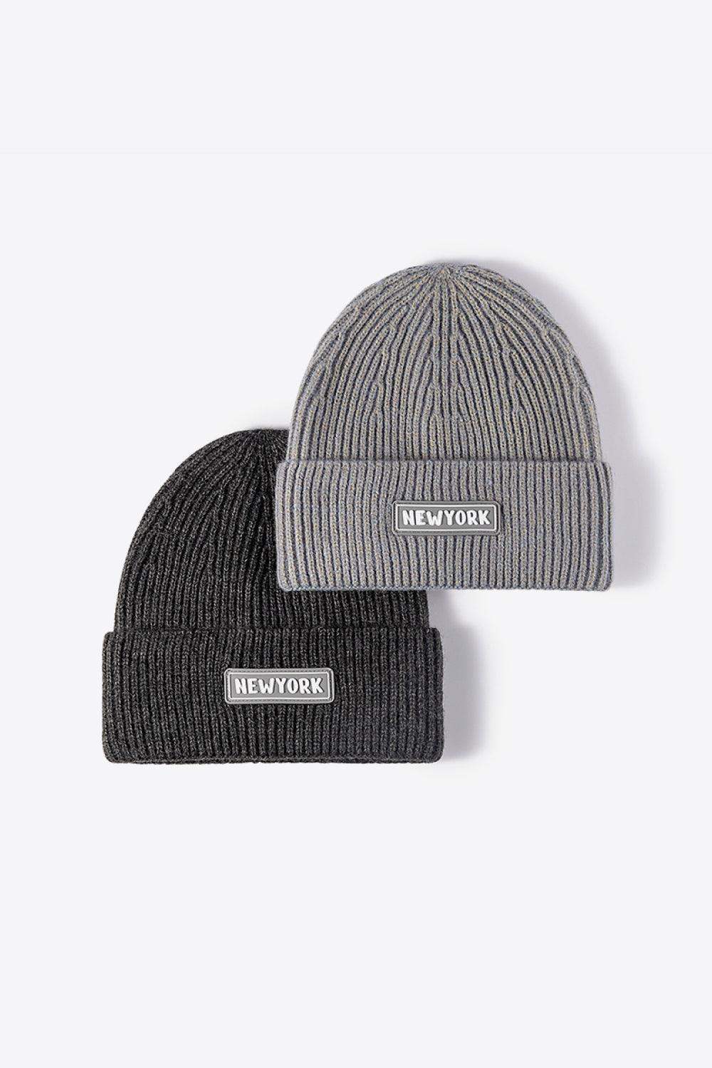 NEWYORK Patch Rib-Knit Cuffed Beanie - Trendsi - Flyclothing LLC