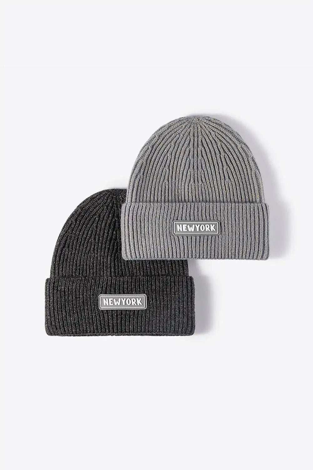 NEWYORK Patch Rib-Knit Cuffed Beanie - Trendsi - Flyclothing LLC