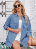 Pocketed Snap Down Dropped Shoulder Denim Shacket - Trendsi
