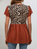 Leopard Round Neck Flutter Sleeve Babydoll Blouse - Trendsi - Flyclothing LLC
