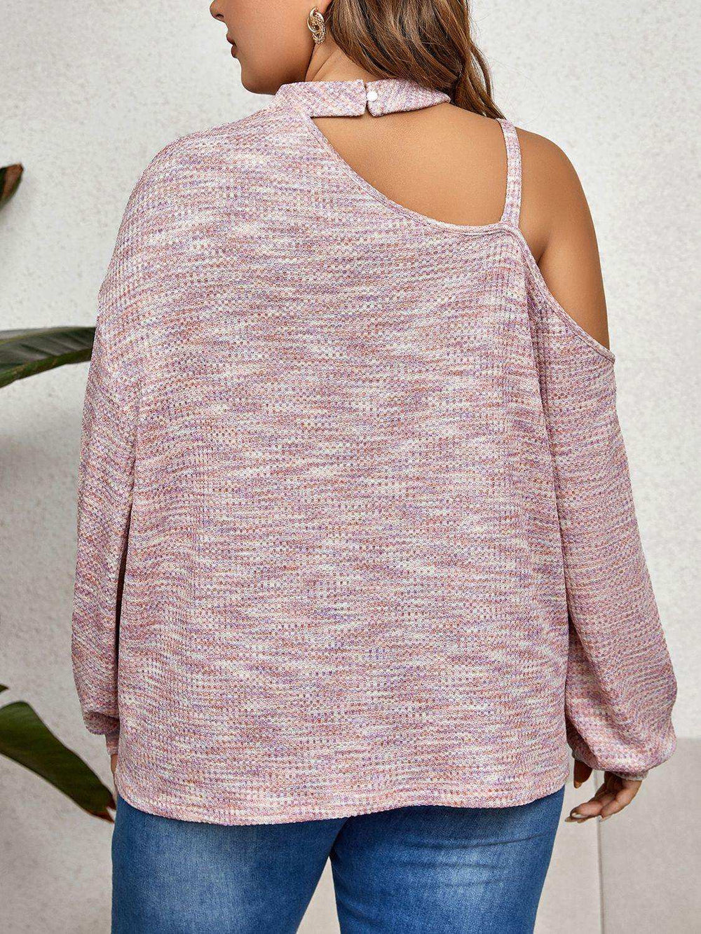 Plus Size Mock Neck Cutout Shoulder Blouse - Trendsi - Flyclothing LLC