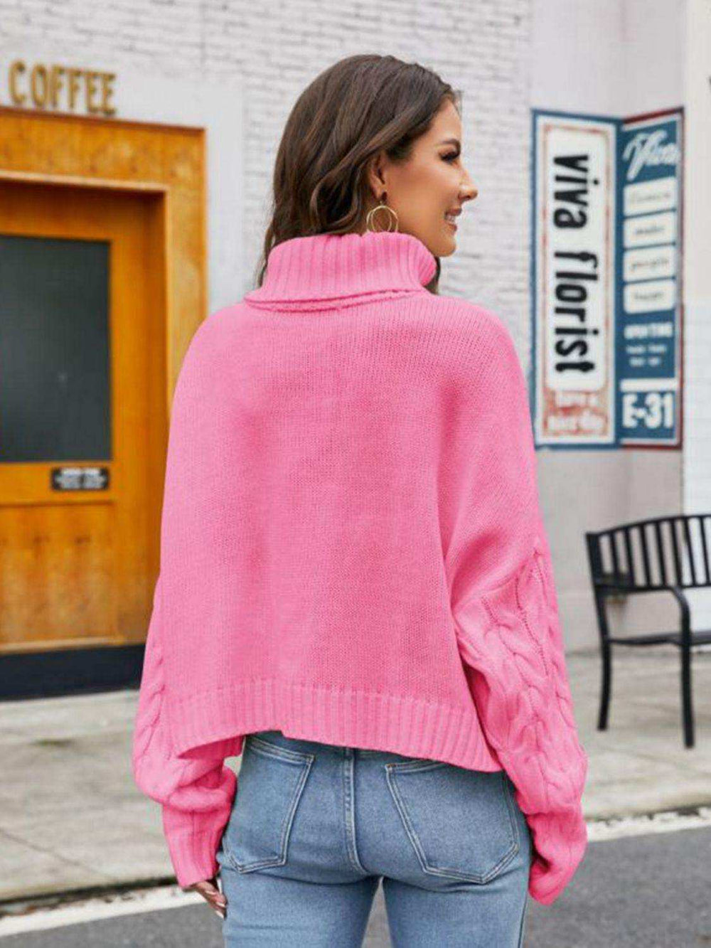 Turtle Neck Cable-Knit Sweater - Trendsi - Flyclothing LLC