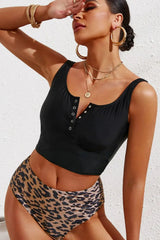 Half Snap Square Neck Tankini Set - Trendsi - Flyclothing LLC