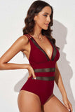 Printed Mesh Plunge One-Piece Swimsuit - Trendsi - Flyclothing LLC