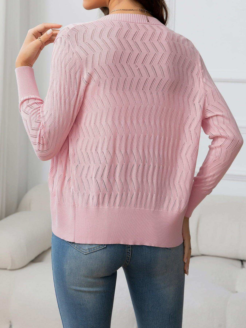V-Neck Long Sleeve Buttoned Knit Top - Trendsi - Flyclothing LLC