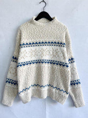 Geometric Mock Neck Dropped Shoulder Sweater - Trendsi