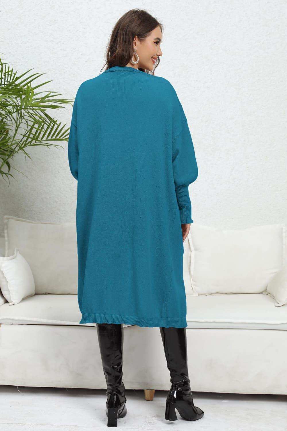 Lantern Sleeve Open Front Pocketed Cardigan - Trendsi - Flyclothing LLC