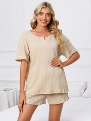 Notched Short Sleeve and Shorts Lounge Set - Trendsi