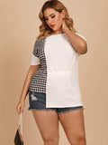 Plus Size Gingham Color Block Asymmetrical T-Shirt - Trendsi