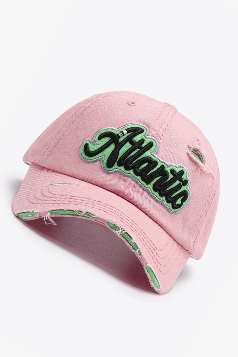 ATLANTIC Graphic Distressed Baseball Cap - Trendsi