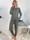 Round Neck Top and Drawstring Pants Lounge Set - Trendsi - Flyclothing LLC