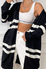 Striped Open Front Dropped Shoulder Cardigan - Trendsi - Flyclothing LLC