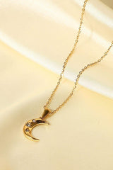 18K Gold Plated Inlaid Zircon Moon Pendant Necklace - Trendsi - Flyclothing LLC