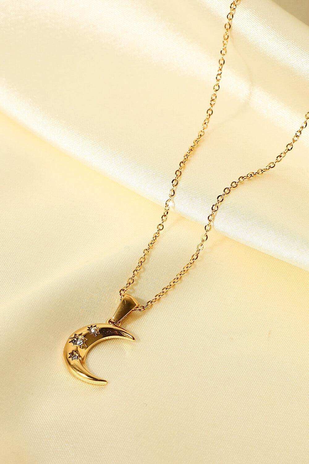 18K Gold Plated Inlaid Zircon Moon Pendant Necklace - Trendsi - Flyclothing LLC