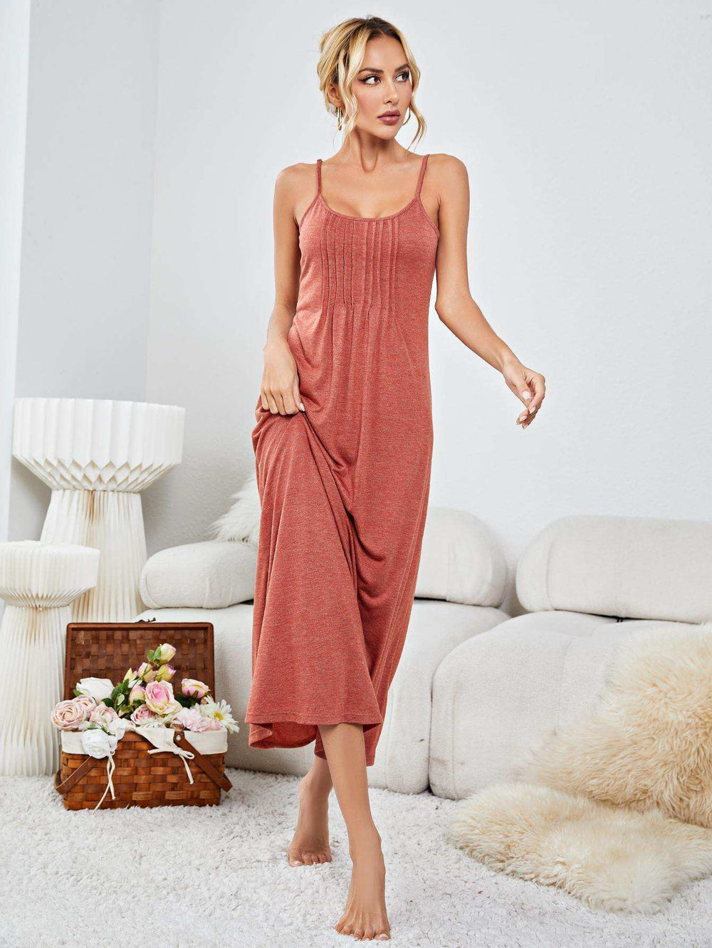 Scoop Neck Spaghetti Strap Night Dress - Trendsi - Flyclothing LLC