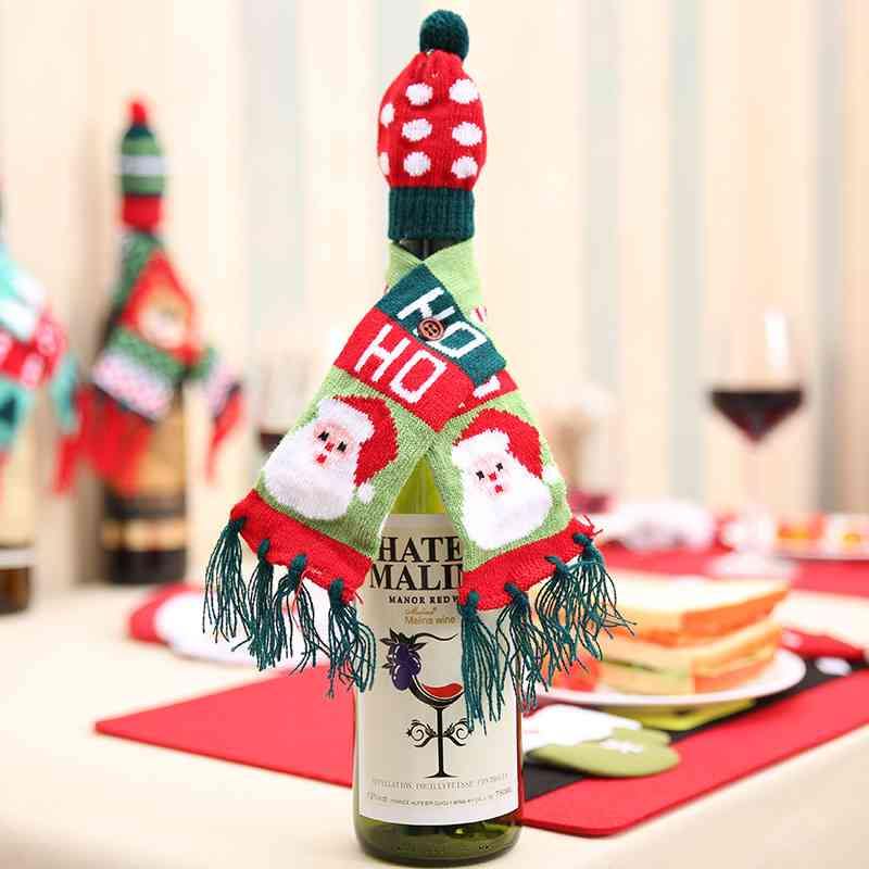 Christmas Hat and Scarf Wine Bottle Decoration - Trendsi