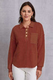 Quarter Button Dropped Shoulder Sweatshirt - Trendsi - Flyclothing LLC