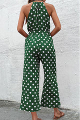 Polka Dot Grecian Wide Leg Jumpsuit - Trendsi