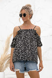 Printed Cold-Shoulder Frill Trim Blouse - Trendsi - Flyclothing LLC
