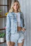 Veveret Distressed Button Up Denim Jacket - Flyclothing LLC