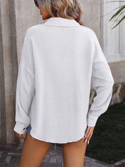 Textured Pocketed Button Up Dropped Shoulder Shirt - Trendsi - Flyclothing LLC