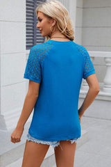 Openwork Round Neck Short Sleeve T-Shirt - Trendsi - Flyclothing LLC