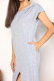 Double Take Short Sleeve Front Slit Hooded Dress - Trendsi