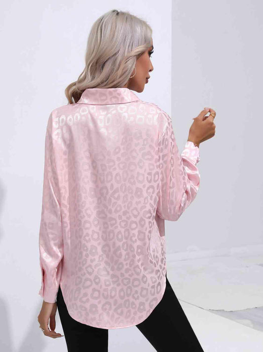 Printed Collared Neck Buttoned Shirt - Trendsi