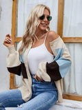 Color Block Button Up Lantern Sleeve Cardigan - Trendsi