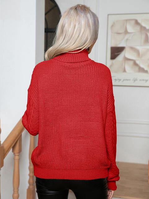 Turtleneck Cable-Knit Long Sleeve Sweater - Flyclothing LLC