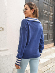 Johnny Collar Drop Shoulder Sweater - Trendsi