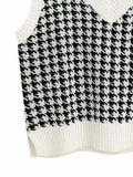 Houndstooth V-Neck Sweater Vet - Trendsi - Flyclothing LLC