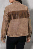 Fringe Trim Snap Down Denim Jacket - Trendsi - Flyclothing LLC