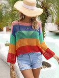 Color Block Openwork Boat Neck Cover Up - Trendsi - Flyclothing LLC
