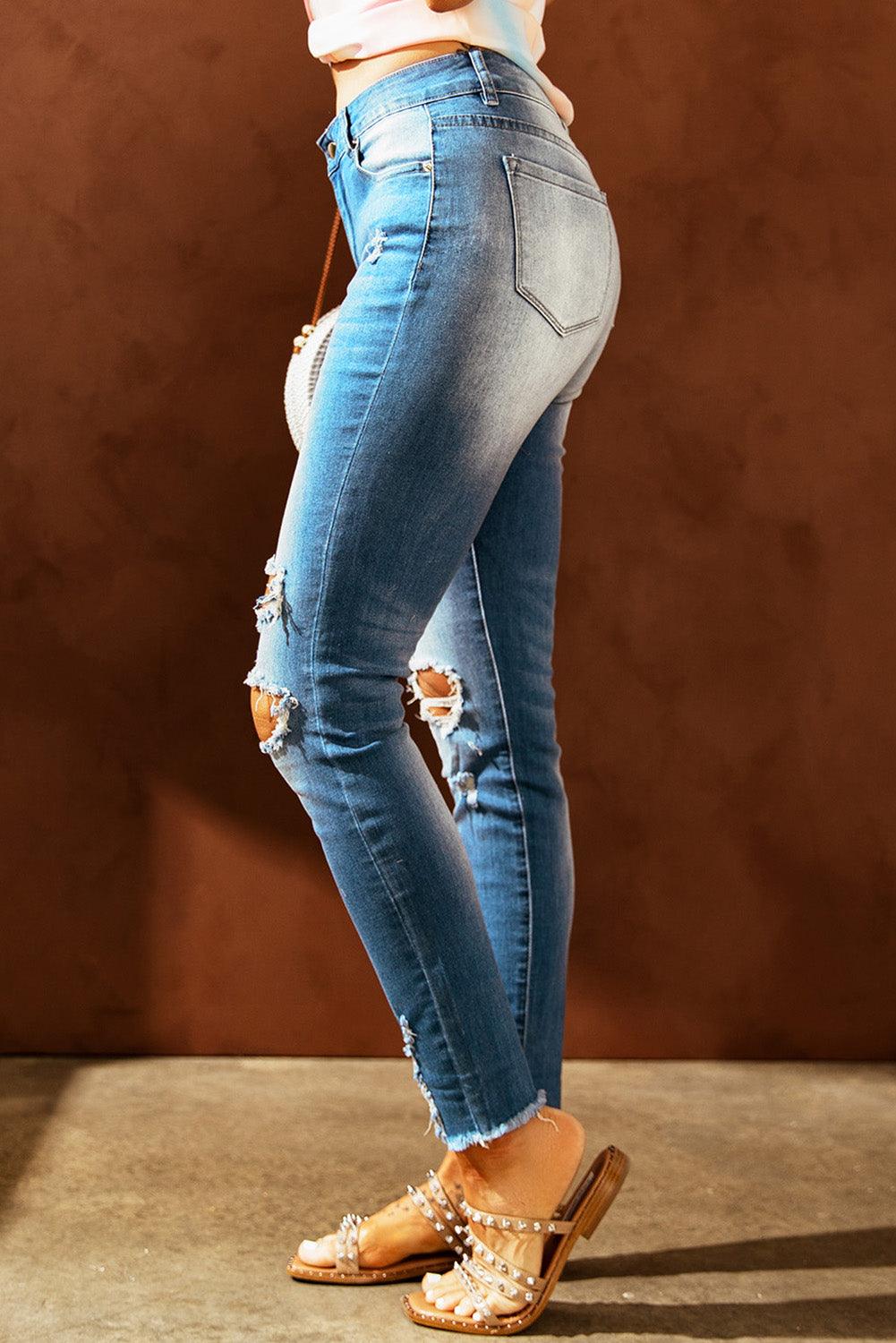 Easter Distressed Frayed Hem Jeans - Flyclothing LLC
