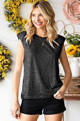 Sequin Round Neck Capped Sleeve Tank - Trendsi