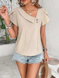 Decorative Button Asymmetrical Neck Blouse - Trendsi - Flyclothing LLC