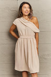 Swiss Dot Asymmetrical Neck Dress - Trendsi