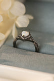 Opal Heart Black Gold-Plated Ring - Trendsi
