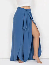 Plus Size Tied Slit Wide Leg Pants - Trendsi - Flyclothing LLC